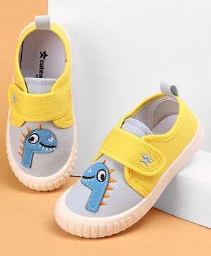Cute Walk by Babyhug Casual Shoes with Velcro Closure & Dinosaur Patch - Yellow