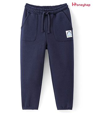 Honeyhap Premium Fleece Full Length Solid Lounge Pant With Bio Finish Text Print - Navy Peony