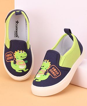 Cute Walk by Babyhug Slip On Casual Shoes Dino Print - Navy Blue & Green