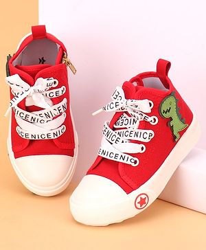 Cute Walk by Babyhug Lace up Casual Shoes With Dino Applique - Red