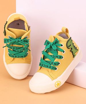 Cute Walk by Babyhug Lace up Casual Shoes With Dino Applique - Yellow