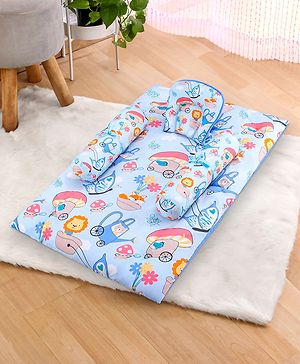 Babyhug 100% Cotton Bedding Set with Mushroom Print -Blue