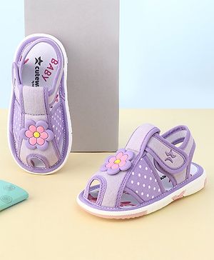 Cute Walk by Babyhug Velcro Closure Sandals with Floral Applique  - Purple