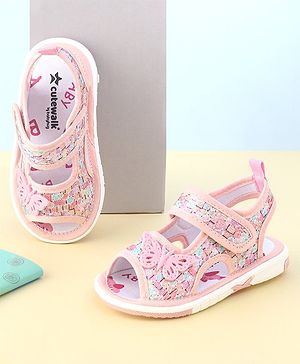 Cute Walk by Babyhug Velcro Closure Sandals with Butterfly Applique  - Light Pink