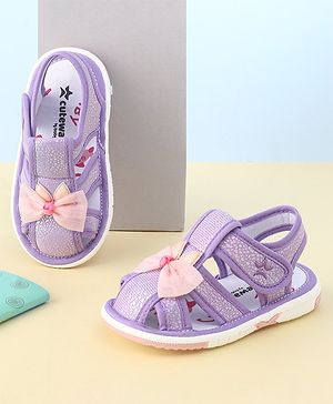 Cute Walk by Babyhug Sandals with Velcro Closure Bow Applique - Purple(May Very Bow Color)