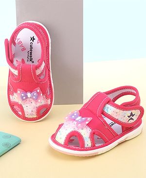 Cute Walk By Babyhug Sandals With Velcro Closure & Bow Applique - Fuchsia