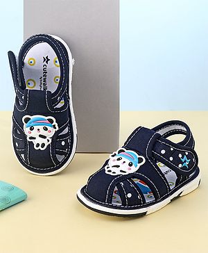 Cute Walk by Babyhug Slip On Sandals with Velcro Closure & Panda Applique - Blue