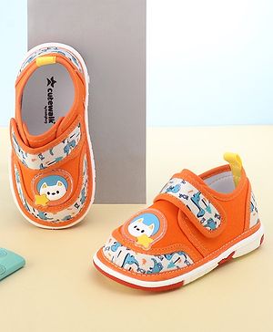 Cute Walk By Babyhug Sandals With Velcro Closure & Dino Print - Orange