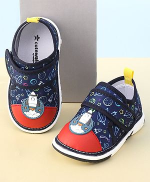 Cute Walk By Babyhug Sandals With Velcro Closure & Space Theme Detailing - Navy Blue