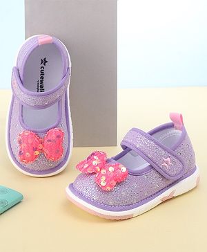Cute Walk by Babyhug Velcro Closure Sandals with Sequin Bow Applique  - Purple