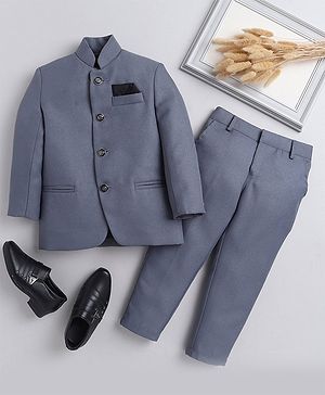 Jeet Ethnics Full Sleeves Solid Jodhpuri Coat With Pant - Grey