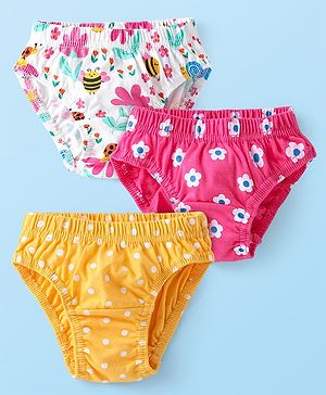 Babyhug 100% Cotton Knit Single Jersey Antibacterial Panties with Polka Dots Floral Print Pack of 3 - Pink White & Orange