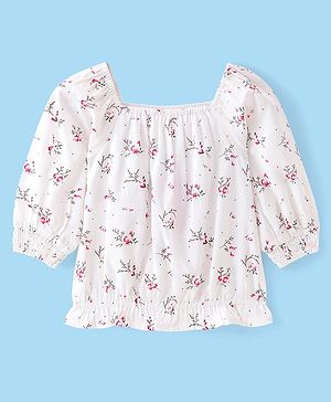 Babyhug Rayon Knit Full Sleeves  Top with  Floral Print - White