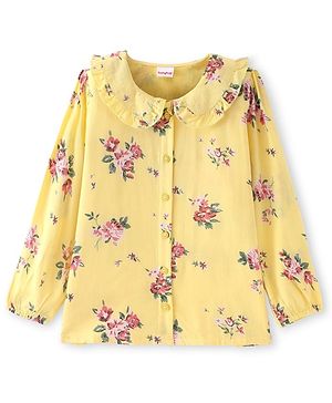 Babyhug Rayon Full Sleeves Front Open Top with Floral Print - Yellow