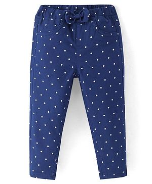 Babyhug Twill Full Length Polka Dot Printed Jeggings - Navy Blue