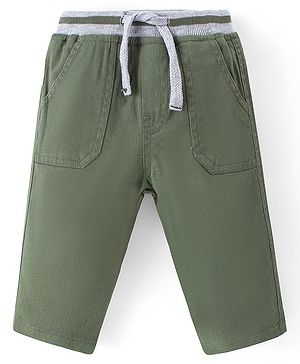 Babyhug Cotton Woven Full Length Trouser Solid Colour with Stretch - Olive Green