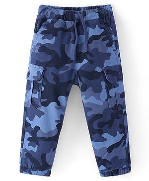 Babyhug Twill Full Length Stretchable Trouser with Camouflage Print - Blue