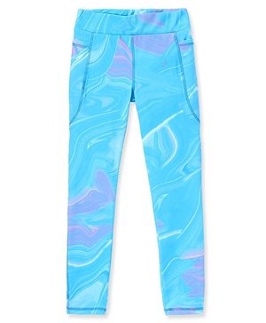 Pine Active Knit Full Length Super Stretch Leggings With Abstract Print - Blue