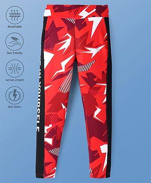 Pine Active Full Length Super Stretch Abstract Printed Leggings - Red