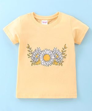 Tango Single Jersey Knit Half Sleeves T-Shirt With Floral Print - Yellow