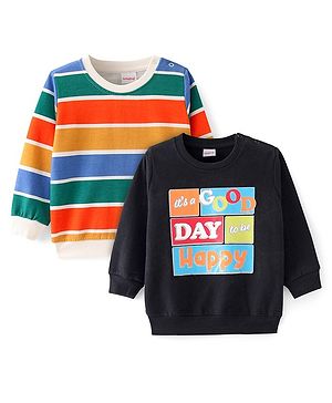 Babyhug Knit Full Sleeves Sweatshirts With Stripes & Text Print Pack of 2 - Multicolour