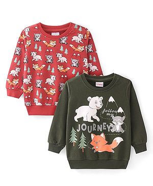 Babyhug Cotton Knit Full Sleeves Sweatshirt With Animal Graphics Pack of 2 - Multicolour