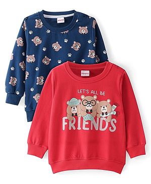 Babyhug Cotton Knit Full Sleeves Sweatshirts with Bears Print Pack of 2 - Blue & Red