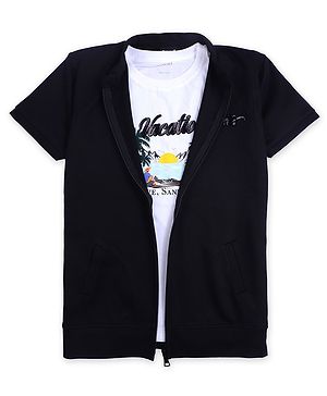 CAVIO Cotton  Half  Sleeves Solid Jacket With Tee - Black