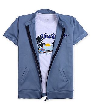 CAVIO Cotton  Half  Sleeves Solid Jacket With Tee - Blue