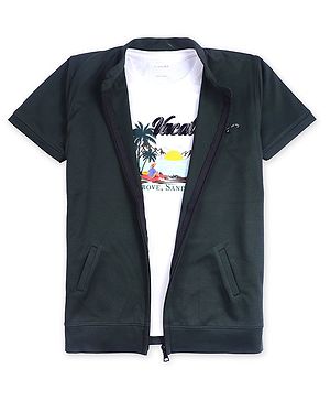 CAVIO Cotton  Half  Sleeves Solid Jacket With Tee - Green