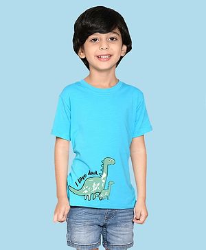 NUSYL Cotton Half Sleeves Dinosaur Printed Tee - Sky Blue