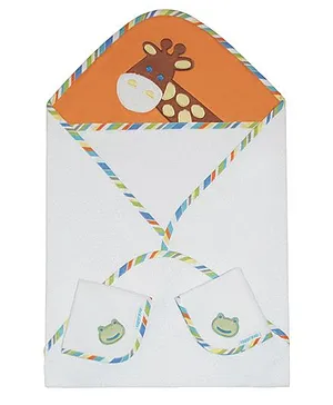 Abracadabra Cotton Terry Hooded Towel With 2 Face Napkins - White Orange