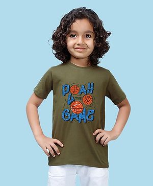 NUSYL Half Sleeves Basketball & Play The Game Text Printed Tee - Olive Green