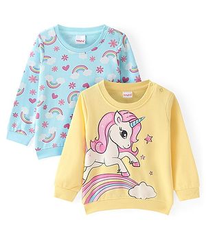 Babyhug Cotton Knit Full Sleeves Sweatshirts With Rainbow & Unicorn Print Pack of 2 - Blue & Red