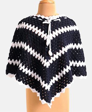 Babyhug Knitted Woolen Poncho with Stripe Design - Navy