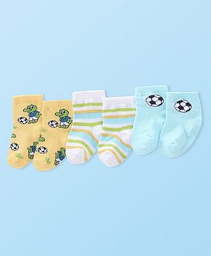 Cute Walk by Babyhug Anti-Bacterial Ankle Length Striped & Crocodile Design Socks Pack of 3 - Yellow & Blue
