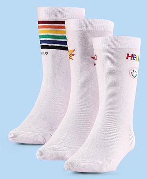 Cute Walk by Babyhug Anti-Bacterial Ankle Length Space Theme Design Socks Pack of 3 - White