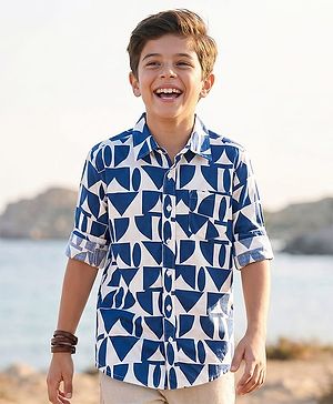 Pine Kids Viscose Woven Half Sleeves Collar Neck Printed Shirt - Multicolour