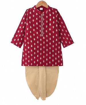 Babyhug Woven Full Sleeves Foil Printed Kurta Dhoti Set - Maroon