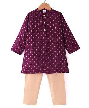 Babyhug Woven Full Sleeves Foil Printed Kurta Pyjama Set - Purple