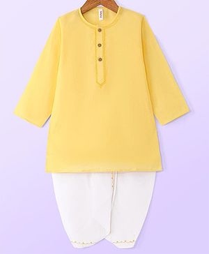 Babyhug Cambric Woven Full Sleeves Embroidery Kurta & Dhoti Set - Yellow