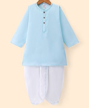 Babyhug Cambric Woven Full Sleeves Embroidered Kurta & Dhoti Set- Sky Blue