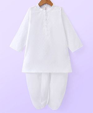Babyhug Cambric Woven Full Sleeves Texture Kurta & Dhoti Set - White