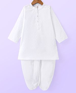 Babyhug Cambric Woven Full Sleeves Texture Kurta & Dhoti Set - White