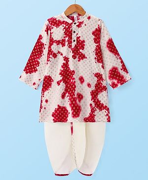 Babyhug Cambric Full Sleeves Foil Printed With Tie & Dye Kurta Dhoti Set - Red