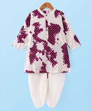 Babyhug Woven Cambric Full Sleeves Foil Printed With Tie & Dye  Kurta Dhoti Set - Purple