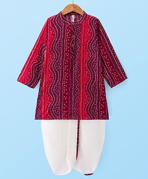 Babyhug Woven Full Sleeves Bandhani Printed  Kurta Dhoti Set - Red