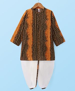 Babyhug Woven Full Sleeves Bandhani Printed  Kurta Dhoti Set - Green