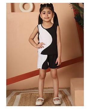 Mini & Ming Cotton Sleeveless Colour Block  Top With Short - White