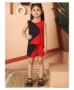 Mini & Ming Cotton Sleeveless Colour Block  Top With Short - Black